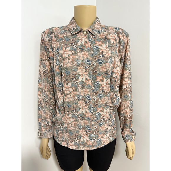 Talbots Tops - Talbots Vintage Floral Pleated Blouse COTTAGECORE Pearl Button Long Sleeve Top L